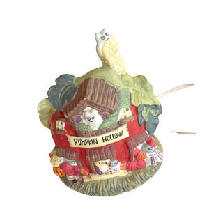 Vintage Lighted Porcelain Pumpkin Hollow Haunted House Halloween Village 1990's